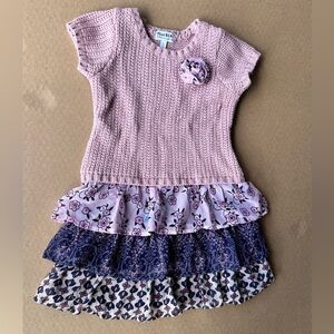 Blueberi Boulevard Pink Knit Dress with Floral Layers Girls Sizes 5.